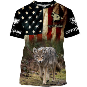 Coyote Hunting American Flag Custom Name 3D all over print Shirts, Coyote Hunting Clothing Gifts FSD109