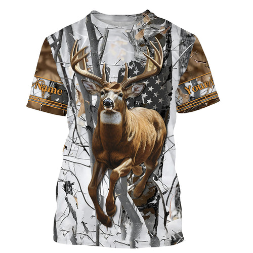 Deer Buck American Flag Custom Name 3D All over printed Shirts, Deer Hunting Shirt, Personalized Hunting Gifts - FSD2987