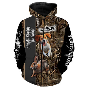 Beagle Dog Chasing the Rabbit Camo Custom Name Shirts, Rabbit Hunting Clothing FSD1044