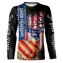 Load image into Gallery viewer, Deer Hunting American flag Patriotic Custom name Shirts, Deer hunting shirt, Gifts for hunters FSD344