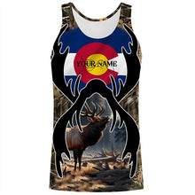 Load image into Gallery viewer, Elk hunting Colorado flag custom Name camo all over print Shirts, Personalized gifts for hunter FSD1556