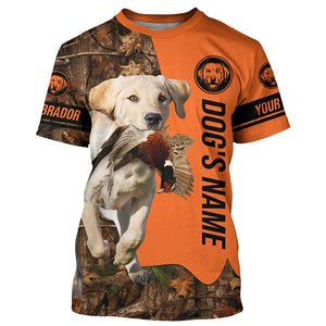 Pheasant Hunting with Dogs Yellow Labs Customize Name Shirts for Bird Hunter, Labrador Retriever shirt FSD4028