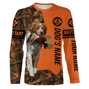 Pheasant Hunting with Dogs Brittany Customize Name Shirts for Bird Hunter, Brittany Spaniel shirt FSD4030