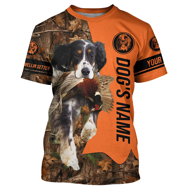 Pheasant Hunting with Dog Llewellin Setter Customize Name Shirts for Bird Hunter, pheasant hunter FSD4039