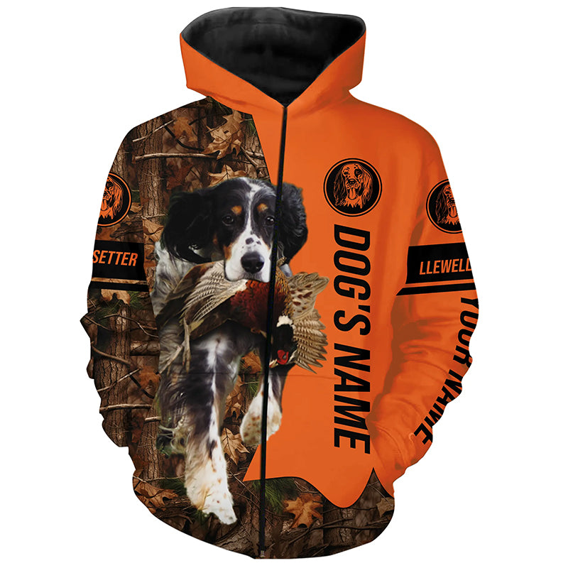 Pheasant Hunting with Dog Llewellin Setter Customize Name Shirts for Bird Hunter, pheasant hunter FSD4039