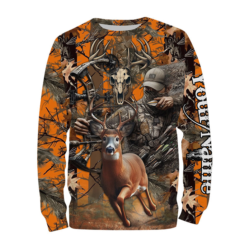 Deer Bow Hunting Orange camouflage Custom Name Shirts, Personalized Deer Hunting Clothes FSD352