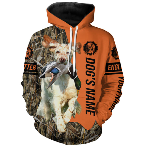English Setter (orange and white) Hunting Dog Customized Name Shirts for Hunters, Bird Hunting FSD4233