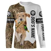 Load image into Gallery viewer, Duck Hunting with Light Golden Retriever Dog Custom Name Camo Full Printing Shirts, Hoodie FSD3587