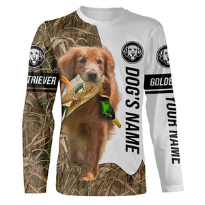 Duck Hunting with Red Golden Retriever Dog Custom Name Camo Full Printing Shirts, Hoodie FSD3588