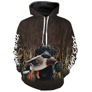 Duck Hunting with Dog Black Labrador Waterfowl Camo Custom Name Shirts, Duck Hunting Clothes FSD4536