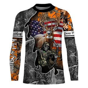 Deer Hunting American Flag Grim Reaper Custom Name camouflage Shirts for Hunters, Hunting Clothing FSD358