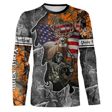 Load image into Gallery viewer, Deer Hunting American Flag Grim Reaper Custom Name camouflage Shirts for Hunters, Hunting Clothing FSD358