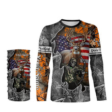 Load image into Gallery viewer, Deer Hunting American Flag Grim Reaper Custom Name camouflage Shirts for Hunters, Hunting Clothing FSD358