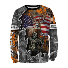 Load image into Gallery viewer, Deer Hunting American Flag Grim Reaper Custom Name camouflage Shirts for Hunters, Hunting Clothing FSD358