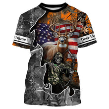 Load image into Gallery viewer, Deer Hunting American Flag Grim Reaper Custom Name camouflage Shirts for Hunters, Hunting Clothing FSD358