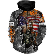 Load image into Gallery viewer, Deer Hunting American Flag Grim Reaper Custom Name camouflage Shirts for Hunters, Hunting Clothing FSD358