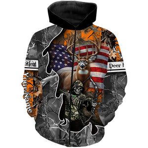 Deer Hunting American Flag Grim Reaper Custom Name camouflage Shirts for Hunters, Hunting Clothing FSD358