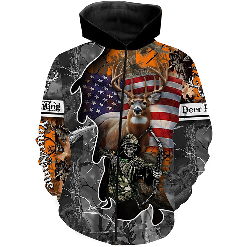 Deer Hunting American Flag Grim Reaper Custom Name camouflage Shirts for Hunters, Hunting Clothing FSD358