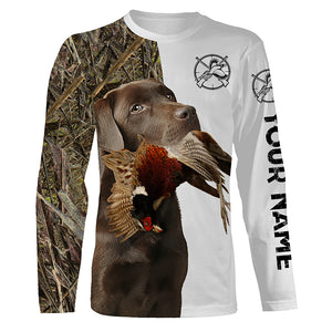 Pheasant Hunting With Dog Chocolate Labrador Retriever Custom Name All Over Printed Shirts - Personalized Hunting Gifts FSD1910
