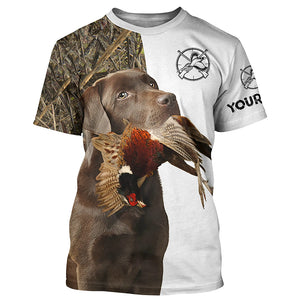 Pheasant Hunting With Dog Chocolate Labrador Retriever Custom Name All Over Printed Shirts - Personalized Hunting Gifts FSD1910