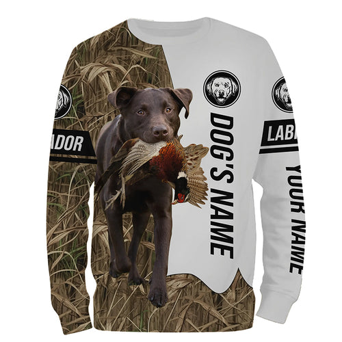 Pheasant Hunting with Chocolate Labrador Retriever Dog Custom Name Camo Full Printing Shirts, Chocolate Lab Best Hunting Dog FSD2677