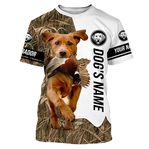 Pheasant Hunting with Fox Red Labrador Retriever Dog Custom Name Camo Full Printing Shirts, Fox Red Lab Hunting Dog FSD2678