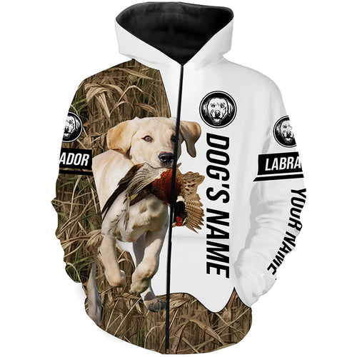 Pheasant Hunting with Yellow Labrador Retriever Custom Name Camo Full Printing Shirts, Hoodie FSD2685