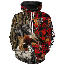 Load image into Gallery viewer, Black roan GSP Pheasant Hunting Dog Red Plaid Camo Custom Name Shirts, Christmas Gifts for Hunters FSD4238