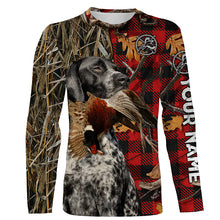 Load image into Gallery viewer, Black roan GSP Pheasant Hunting Dog Red Plaid Camo Custom Name Shirts, Christmas Gifts for Hunters FSD4238