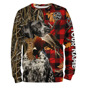 Black roan GSP Pheasant Hunting Dog Red Plaid Camo Custom Name Shirts, Christmas Gifts for Hunters FSD4238