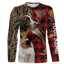 Load image into Gallery viewer, English Springer Spaniel Pheasant Hunting Dog Red Plaid Camo Custom Name Shirt, Christmas Gifts for Hunters FSD4241