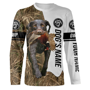 Pheasant Hunting with German Wirehaired Pointers GWP Custom Name Camo Full Printing Shirts, Hoodie FSD2687