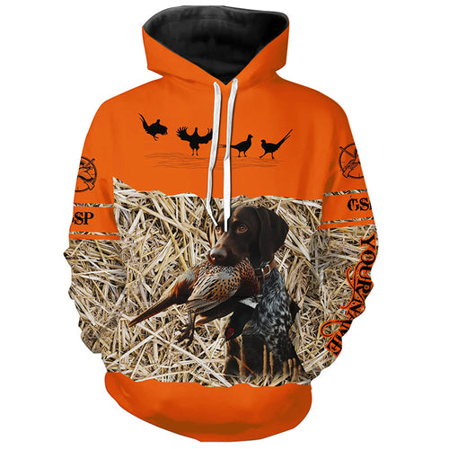 Pheasant Hunting Blaze Orange color Custom name Shirts with Hunting Dogs, Pheasant Hunting clothing FSD4547