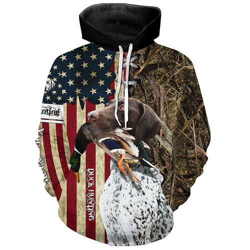 German Shorthaired Pointer Hunting Bird Dog Duck Hunter American flag full printing shirt, Hoodie FSD3261