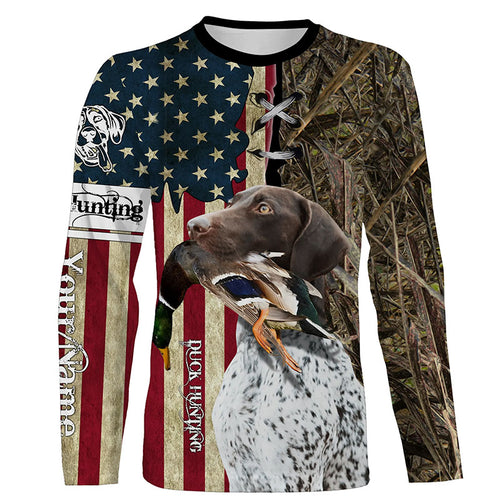 German Shorthaired Pointer Hunting Bird Dog Duck Hunter American flag full printing shirt, Hoodie FSD3261