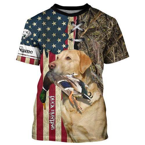 Yellow Labrador Retriever Hunting Bird Dog Duck Hunter American flag full printing shirt, Hoodie FSD3262