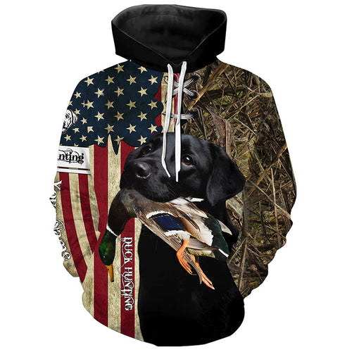 Black Labrador Retriever Hunting Bird Dog Duck Hunter American flag full printing shirt, Hoodie FSD3263