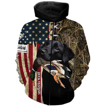 Load image into Gallery viewer, Black Labrador Retriever Hunting Bird Dog Duck Hunter American flag full printing shirt, Hoodie FSD3263