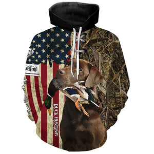 Chocolate Labrador Retriever Hunting Bird Dog Duck Hunter American flag full printing shirt, Hoodie FSD3264