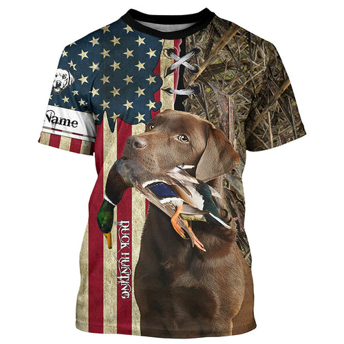 Chocolate Labrador Retriever Hunting Bird Dog Duck Hunter American flag full printing shirt, Hoodie FSD3264