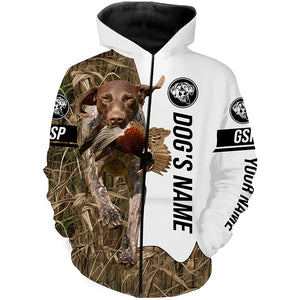 Pheasant Hunting with German Shorthaired Pointer GSP Custom Name Camo Full Printing Shirts, Hunting Gifts FSD2711