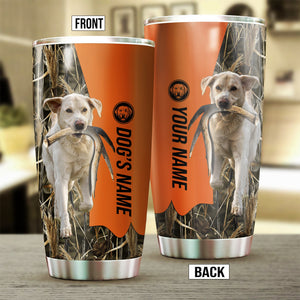 White Labrador Retriever Birds & Deer shed Hunting Dog Custom name Stainless Steel Tumbler Cup FSD4325