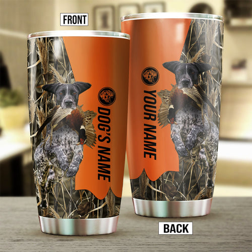 Black and white GSP Birds & Deer shed Hunting Dog Custom name Stainless Steel Tumbler Cup FSD4328