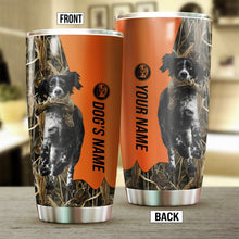 Load image into Gallery viewer, Black and white English Setter Birds &amp; Deer shed Hunting Dog Custom name Stainless Steel Tumbler Cup FSD4330