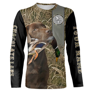 Chocolate Labrador Retriever Duck Hunting with Dog Waterfowl Camo Custom Name All Over Printed Shirts, Personalized Gifts FSD2583