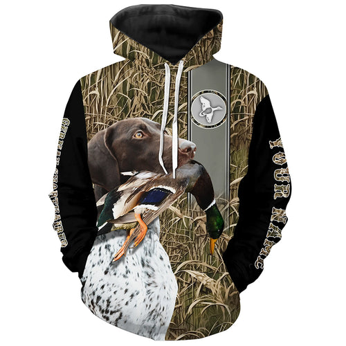 German Shorthaired Pointer Duck Hunting with Dog Waterfowl Camo Custom Name All Over Printed Shirts, Personalized Gifts FSD2584