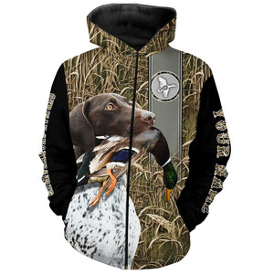 German Shorthaired Pointer Duck Hunting with Dog Waterfowl Camo Custom Name All Over Printed Shirts, Personalized Gifts FSD2584