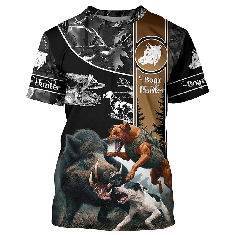 Wild Boar Hunting with Dogs Camo Custom Name Shirts, Boar hunting shirt, Gift for hunter FSD570