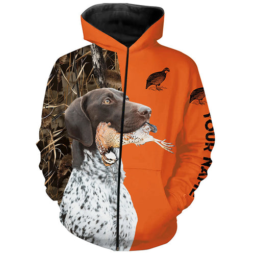 Quail hunting with German Shorthaired Pointer custom bird hunting shirts, Pointing dog hunting gifts FSD3733