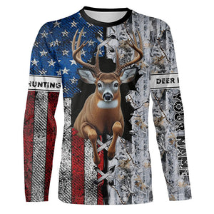 Deer Hunting American flag snow winter camo Custom name Shirts, Deer Hunting Gifts FSD896